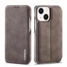 For iPhone 14 LC.IMEEKE Hon Ancient Series Flip Leather Phone Case (Coffee) - 1