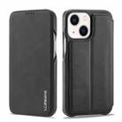 For iPhone 14 Plus LC.IMEEKE Hon Ancient Series Flip Leather Phone Case (Black) - 1