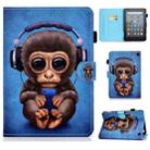 For Amazon Kindle Fire 7 2022 Colored Drawing Stitching Leather Tablet Case, with Holder & Card Slots(Headphone Monkey) - 1
