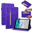 For Nokia T10 Skin Feel Solid Color Zipper Leather Tablet Case(Purple) - 1