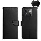 For OnePlus 10T / Ace Pro HT02 Genuine Leather Fingerprint-proof Flip Phone Case(Black) - 1