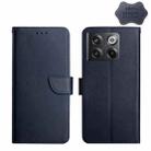 For OnePlus 10T / Ace Pro HT02 Genuine Leather Fingerprint-proof Flip Phone Case(Blue) - 1