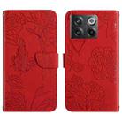 For OnePlus 10T / Ace Pro HT03 Skin Feel Butterfly Embossed Flip Leather Phone Case(Red) - 1