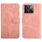 For OnePlus 10T / Ace Pro HT03 Skin Feel Butterfly Embossed Flip Leather Phone Case(Pink) - 1