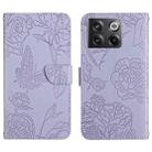 For OnePlus 10T / Ace Pro HT03 Skin Feel Butterfly Embossed Flip Leather Phone Case(Purple) - 1