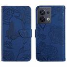 For OPPO Reno8 5G HT03 Skin Feel Butterfly Embossed Flip Leather Phone Case(Blue) - 1