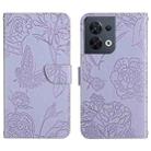 For OPPO Reno8 5G HT03 Skin Feel Butterfly Embossed Flip Leather Phone Case(Purple) - 1