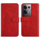 For OPPO Reno8 Pro+ / Reno8 Pro HT03 Skin Feel Butterfly Embossed Flip Leather Phone Case(Red) - 1