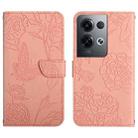 For OPPO Reno8 Pro+ / Reno8 Pro HT03 Skin Feel Butterfly Embossed Flip Leather Phone Case(Pink) - 1