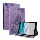 For Nokia T10 Butterfly Flower Embossed Leather Tablet Case(Purple) - 1