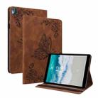 For Nokia T10 Butterfly Flower Embossed Leather Tablet Case(Brown) - 1