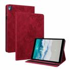 For Nokia T10 Butterfly Flower Embossed Leather Tablet Case(Red) - 1