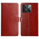For OnePlus 10T / Ace Pro HT01 Y-shaped Pattern Flip Leather Phone Case(Brown) - 1
