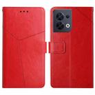 For OPPO Reno8 5G HT01 Y-shaped Pattern Flip Leather Phone Case(Red) - 1
