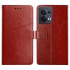 For OPPO Reno8 5G HT01 Y-shaped Pattern Flip Leather Phone Case(Brown) - 1