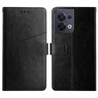 For OPPO Reno8 5G HT01 Y-shaped Pattern Flip Leather Phone Case(Black) - 1