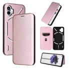 For Nothing Phone 1 Carbon Fiber Texture Flip Leather Phone Case(Pink) - 1