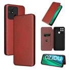 For Realme Narzo 50A Carbon Fiber Texture Flip Leather Phone Case(Brown) - 1