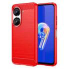 For Asus Zenfone 9 Brushed Texture Carbon Fiber TPU Case(Red) - 1