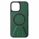 For iPhone 13 Pro MagSafe Magnetic Holder Leather Back Phone Case (Green) - 1