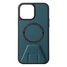 For iPhone 12 Pro MagSafe Magnetic Holder Leather Back Phone Case(Blue) - 1