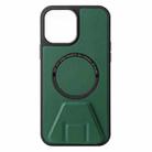 For iPhone 12 Pro Max MagSafe Magnetic Holder Leather Back Phone Case(Green) - 1
