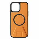 For iPhone 12 Pro Max MagSafe Magnetic Holder Leather Back Phone Case(Yellow) - 1