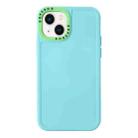 For iPhone 14 Color Contrast Lens Frame TPU Phone Case (Lake Blue+Green) - 1