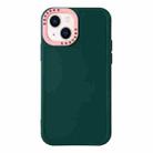 For iPhone 14 Color Contrast Lens Frame TPU Phone Case (Dark Green+Light Pink) - 1