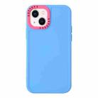 For iPhone 14 Color Contrast Lens Frame TPU Phone Case (Sky Blue+Rose Red) - 1