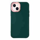 For iPhone 14 Plus Color Contrast Lens Frame TPU Phone Case (Dark Green+Light Pink) - 1