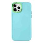 For iPhone 14 Pro Color Contrast Lens Frame TPU Phone Case(Lake Blue+Green) - 1