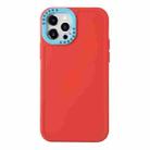 For iPhone 14 Pro Color Contrast Lens Frame TPU Phone Case(Red+Sky Blue) - 1