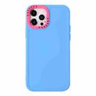 For iPhone 14 Pro Max Color Contrast Lens Frame TPU Phone Case (Sky Blue+Rose Red) - 1