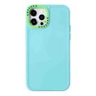 For iPhone 13 Color Contrast Lens Frame TPU Phone Case(Lake Blue+Green) - 1