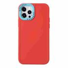 For iPhone 13 Color Contrast Lens Frame TPU Phone Case(Red+Sky Blue) - 1