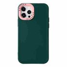 For iPhone 12 Color Contrast Lens Frame TPU Phone Case(Dark Green+Light Pink) - 1