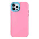 For iPhone 12 Color Contrast Lens Frame TPU Phone Case(Pink+Sky Blue) - 1