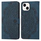 For iPhone 14 Mandala Embossed Flip Leather Phone Case (Blue) - 1