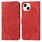 For iPhone 14 Plus Mandala Embossed Flip Leather Phone Case (Red) - 1