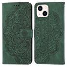 For iPhone 14 Plus Mandala Embossed Flip Leather Phone Case (Green) - 1