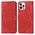 For iPhone 14 Pro Mandala Embossed Flip Leather Phone Case(Red) - 1