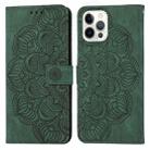 For iPhone 14 Pro Mandala Embossed Flip Leather Phone Case(Green) - 1