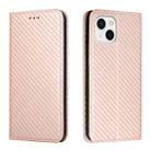 For iPhone 14 Carbon Fiber Texture Magnetic Flip Leather Phone Case (Rose Gold) - 1