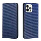 For iPhone 14 Pro Carbon Fiber Texture Magnetic Flip Leather Phone Case(Blue) - 1