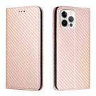 For iPhone 14 Pro Carbon Fiber Texture Magnetic Flip Leather Phone Case(Rose Gold) - 1