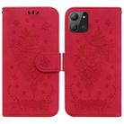 For Infinix Hot 11 2022 Butterfly Rose Embossed Leather Phone Case(Red) - 1