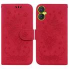 For Tecno Spark 9 Pro Butterfly Rose Embossed Leather Phone Case(Red) - 1