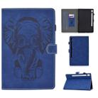 For Galaxy Tab S6 T860 T865 Embossed Elephant Pattern Horizontal Flip PU Leather Case with Sleep Function & Magnetic Buckle & Bracket and Card Slot(Blue) - 1