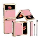 For Samsung Galaxy Z Flip4 Litchi Texture Leather Hinged Electroplated Phone Case with Pen(Gold Pink) - 1